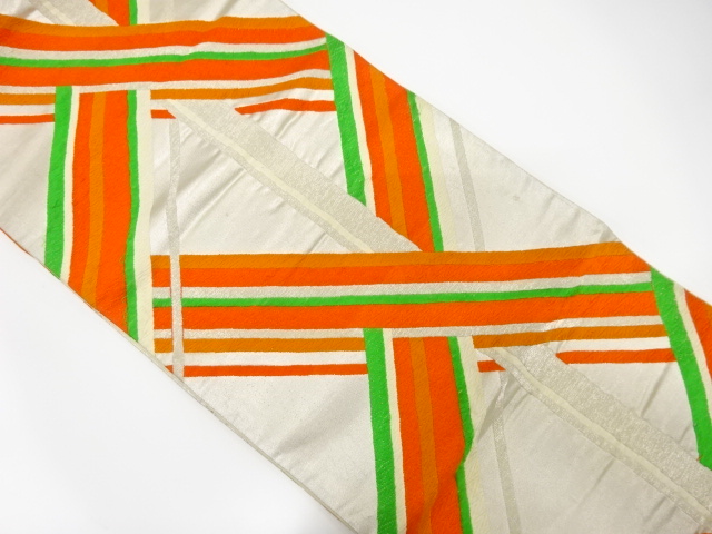 JAPANESE KIMONO / ANTIQUE FUKURO OBI / SILK / WOVEN GEOMETRIC